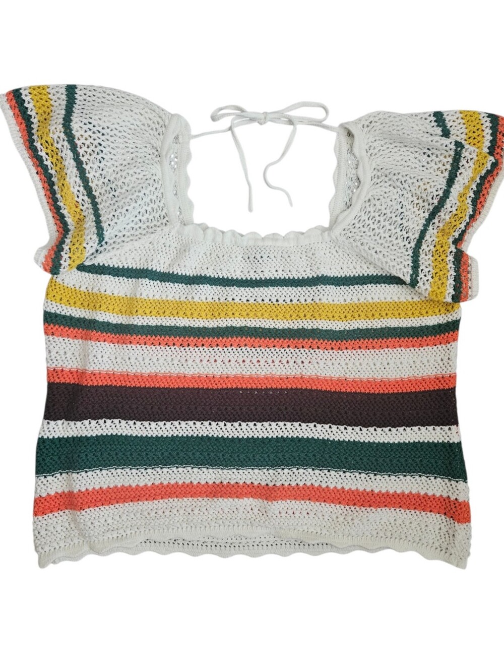 Torrid Women’s Sz 3 Striped Crochet Top Summer Square Neck Boho Cottage Granny